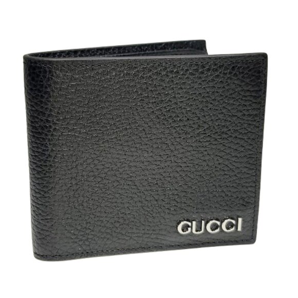 GUCCI BI-FOLD BLACK LEATHER WALLET WITH LOGO - Picture 1 of 4